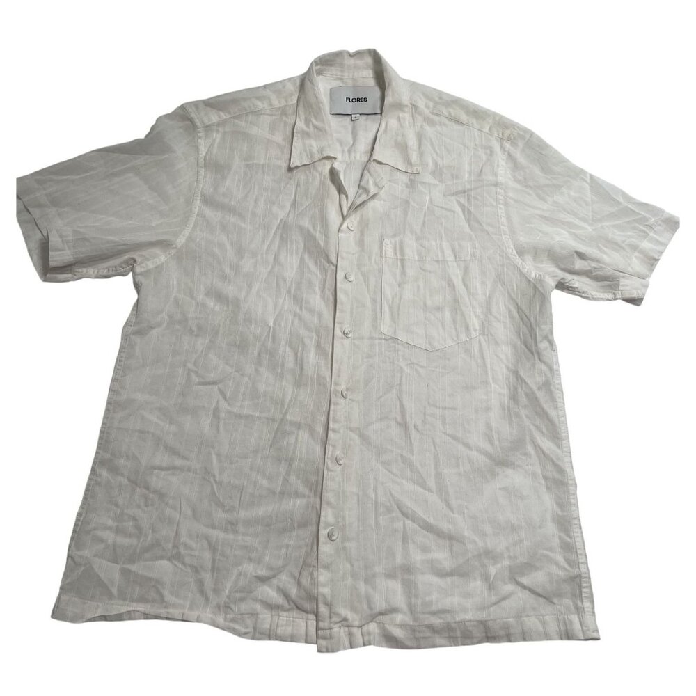 Flores Button Front Shirt in White